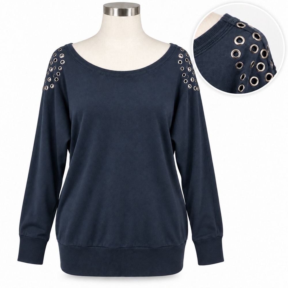 2009 Juicy Couture Navy Grommet Shoulder Sweater L Y2K Grunge Archive